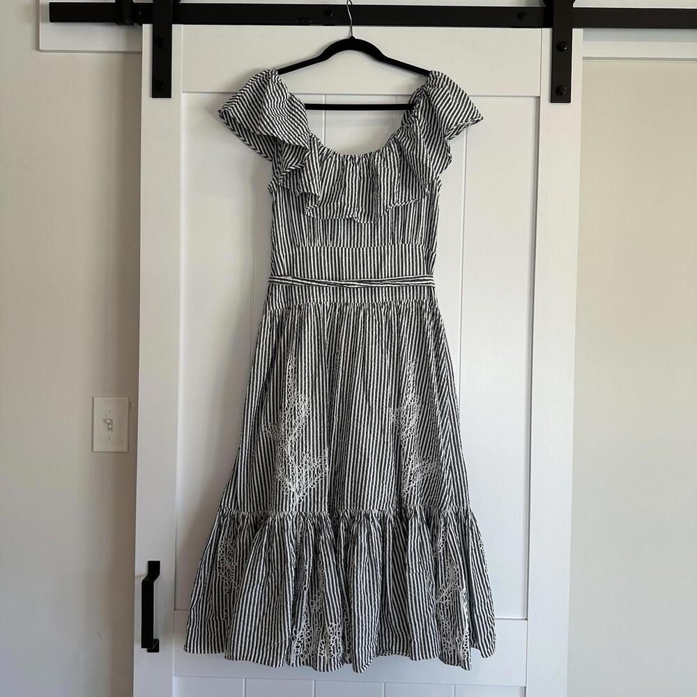 TORY BURCH Eyelet Seersucker Midi Dress Size 10 - Picture 7 of 9